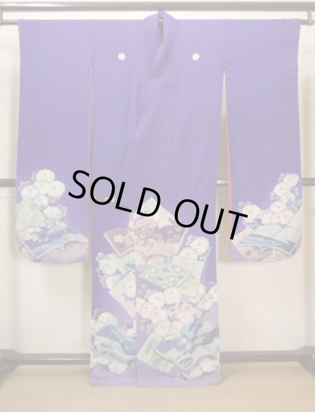 Photo3: I0107S Used Japanese Kimono  Bright Purple FURISODE long-sleeved / Silk. Book, MEIJI era (Grade C) (3)