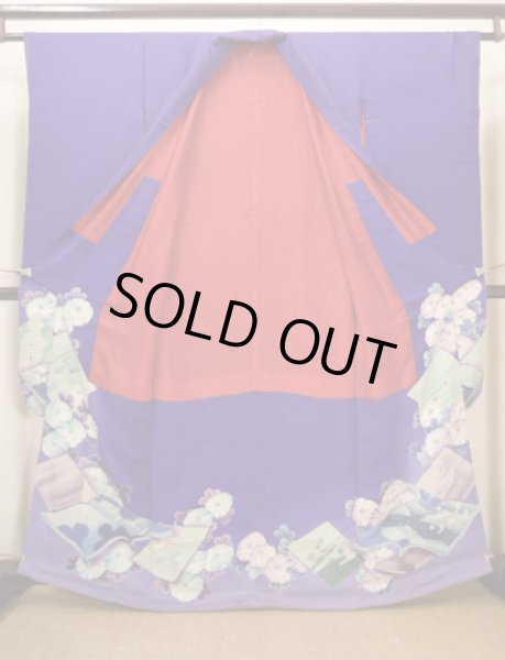 Photo4: I0107S Used Japanese Kimono  Bright Purple FURISODE long-sleeved / Silk. Book, MEIJI era (Grade C) (4)