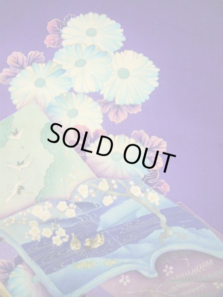 Photo6: I0107S Used Japanese Kimono  Bright Purple FURISODE long-sleeved / Silk. Book, MEIJI era (Grade C) (6)