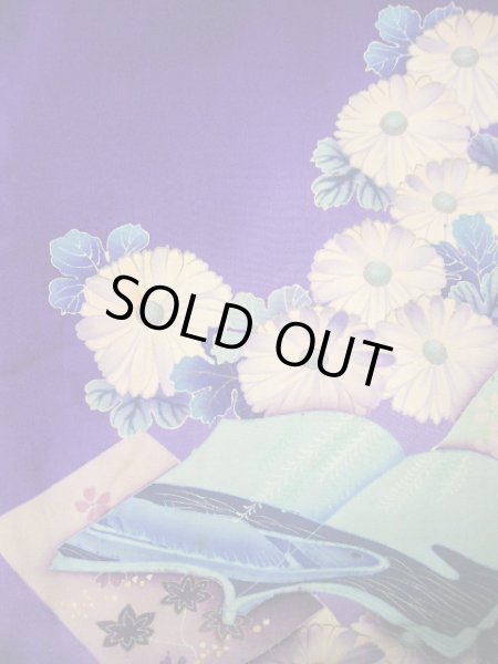Photo7: I0107S Used Japanese Kimono  Bright Purple FURISODE long-sleeved / Silk. Book, MEIJI era (Grade C) (7)