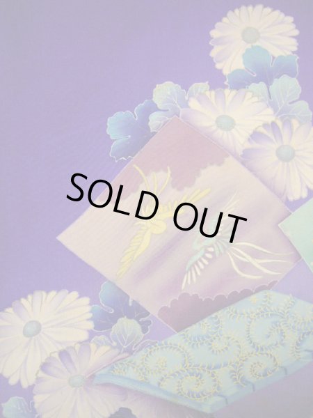 Photo9: I0107S Used Japanese Kimono  Bright Purple FURISODE long-sleeved / Silk. Book, MEIJI era (Grade C) (9)