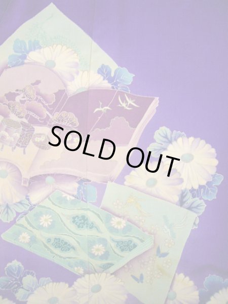 Photo10: I0107S Used Japanese Kimono  Bright Purple FURISODE long-sleeved / Silk. Book, MEIJI era (Grade C) (10)