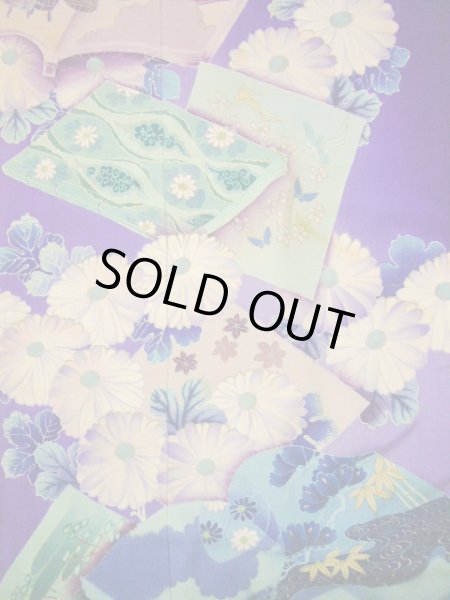 Photo11: I0107S Used Japanese Kimono  Bright Purple FURISODE long-sleeved / Silk. Book, MEIJI era (Grade C) (11)