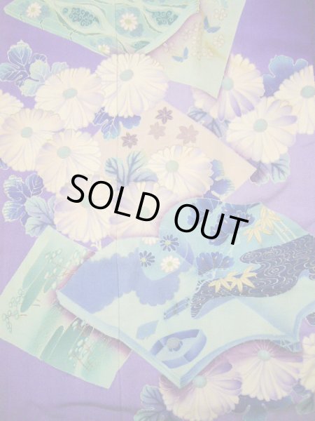 Photo12: I0107S Used Japanese Kimono  Bright Purple FURISODE long-sleeved / Silk. Book, MEIJI era (Grade C) (12)