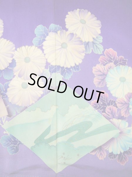 Photo14: I0107S Used Japanese Kimono  Bright Purple FURISODE long-sleeved / Silk. Book, MEIJI era (Grade C) (14)