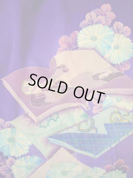 Photo16: I0107S Used Japanese Kimono  Bright Purple FURISODE long-sleeved / Silk. Book, MEIJI era (Grade C) (16)