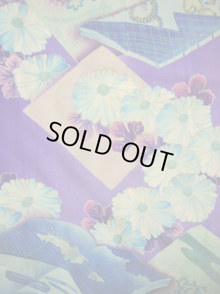 Photo17: I0107S Used Japanese Kimono  Bright Purple FURISODE long-sleeved / Silk. Book, MEIJI era (Grade C) (17)