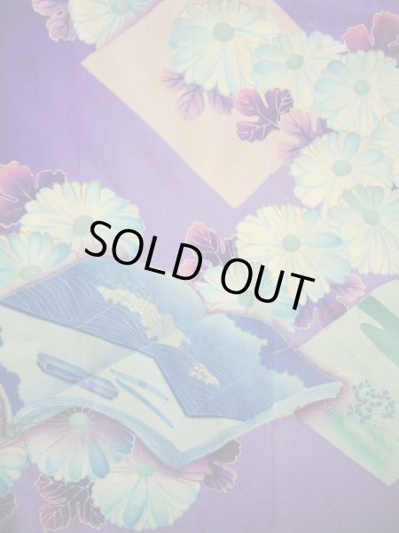 Photo18: I0107S Used Japanese Kimono  Bright Purple FURISODE long-sleeved / Silk. Book, MEIJI era (Grade C) (18)