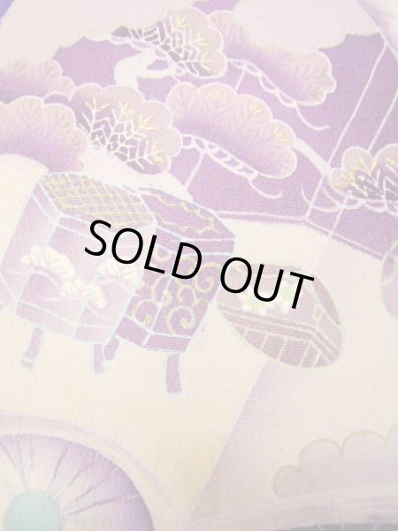 Photo19: I0107S Used Japanese Kimono  Bright Purple FURISODE long-sleeved / Silk. Book, MEIJI era (Grade C) (19)