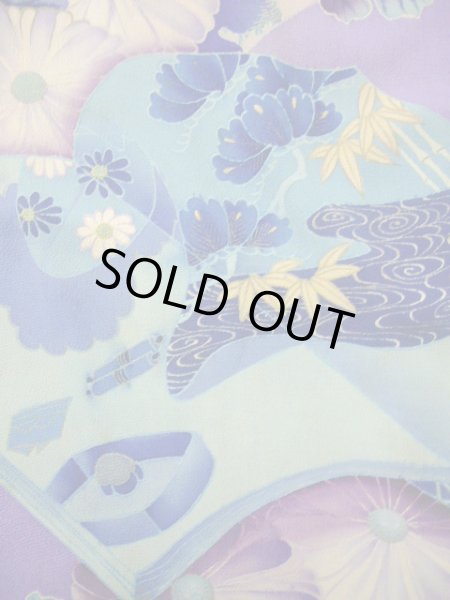 Photo23: I0107S Used Japanese Kimono  Bright Purple FURISODE long-sleeved / Silk. Book, MEIJI era (Grade C) (23)