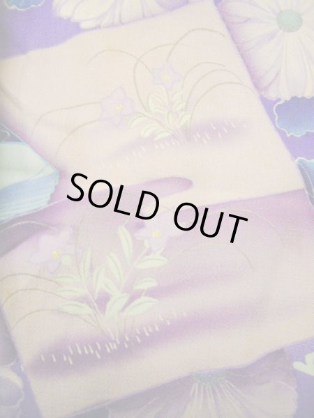 Photo24: I0107S Used Japanese Kimono  Bright Purple FURISODE long-sleeved / Silk. Book, MEIJI era (Grade C) (24)