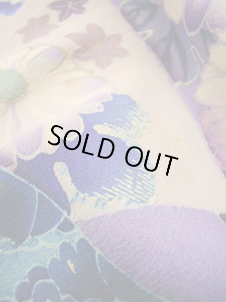 Photo25: I0107S Used Japanese Kimono  Bright Purple FURISODE long-sleeved / Silk. Book, MEIJI era (Grade C) (25)