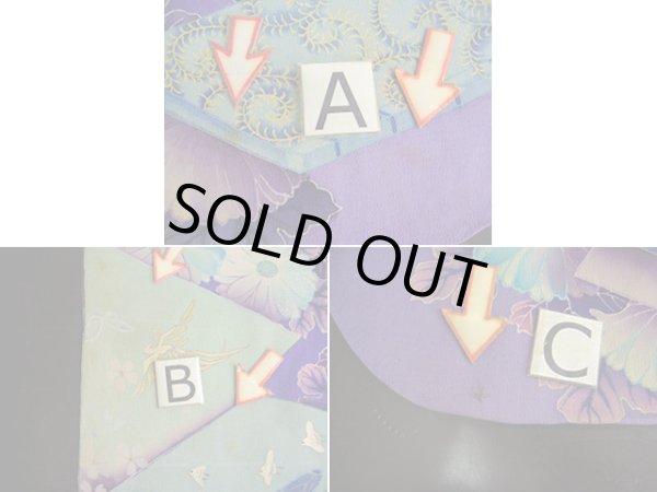 Photo28: I0107S Used Japanese Kimono  Bright Purple FURISODE long-sleeved / Silk. Book, MEIJI era (Grade C) (28)