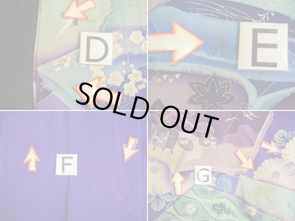 Photo30: I0107S Used Japanese Kimono  Bright Purple FURISODE long-sleeved / Silk. Book, MEIJI era (Grade C) (30)