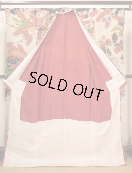 Photo4: I0107T Used Japanese Kimono  Smoky Off White FURISODE long-sleeved / Silk. Peacock, MEIJI era (Grade D) (4)