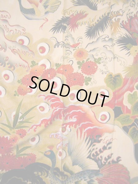 Photo8: I0107T Used Japanese Kimono  Smoky Off White FURISODE long-sleeved / Silk. Peacock, MEIJI era (Grade D) (8)