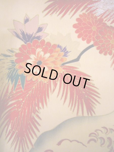 Photo10: I0107T Used Japanese Kimono  Smoky Off White FURISODE long-sleeved / Silk. Peacock, MEIJI era (Grade D) (10)