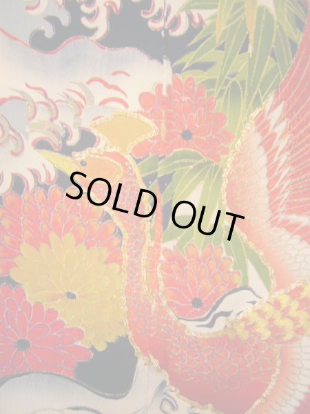 Photo14: I0107T Used Japanese Kimono  Smoky Off White FURISODE long-sleeved / Silk. Peacock, MEIJI era (Grade D) (14)