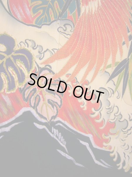 Photo16: I0107T Used Japanese Kimono  Smoky Off White FURISODE long-sleeved / Silk. Peacock, MEIJI era (Grade D) (16)