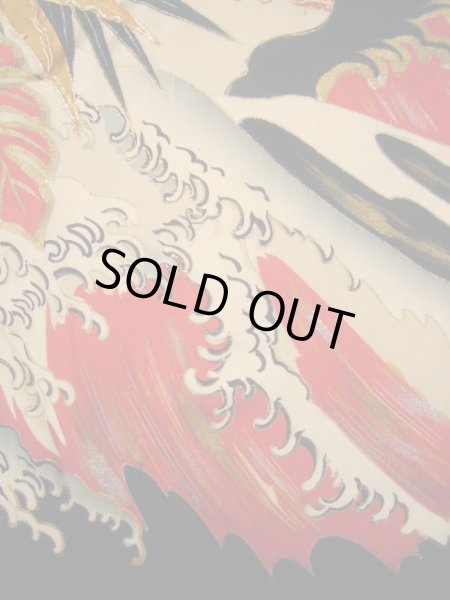 Photo19: I0107T Used Japanese Kimono  Smoky Off White FURISODE long-sleeved / Silk. Peacock, MEIJI era (Grade D) (19)