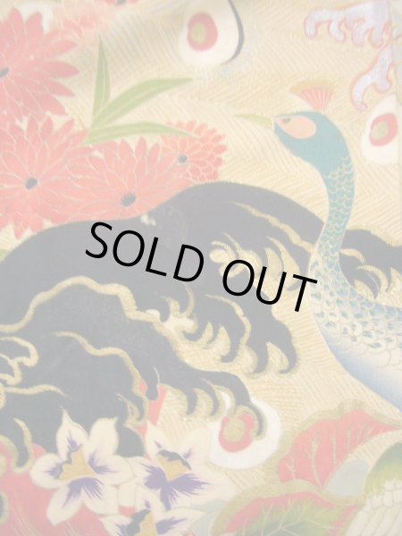 Photo20: I0107T Used Japanese Kimono  Smoky Off White FURISODE long-sleeved / Silk. Peacock, MEIJI era (Grade D) (20)