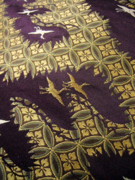 Photo8: I0112C Used Japanese Kimono Smoky Dark Purple UCHIKAKE Wedding / Silk. Crane  (Grade D) (8)