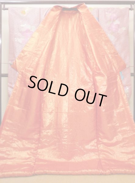 Photo4: Mint I0112F Used Japanese Kimono  Dark Pink UCHIKAKE Wedding / Silk. Peacock  (Grade A) (4)