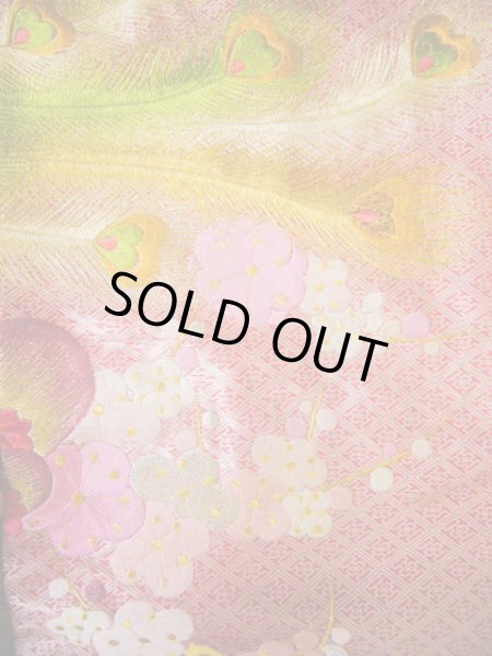 Photo8: Mint I0112F Used Japanese Kimono  Dark Pink UCHIKAKE Wedding / Silk. Peacock  (Grade A) (8)