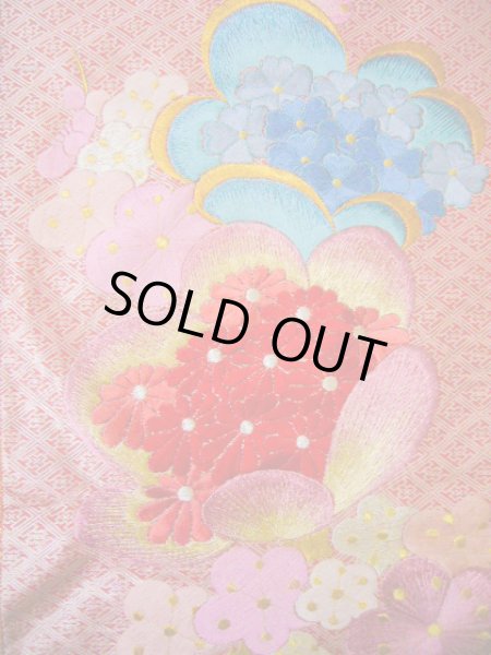 Photo9: Mint I0112F Used Japanese Kimono  Dark Pink UCHIKAKE Wedding / Silk. Peacock  (Grade A) (9)