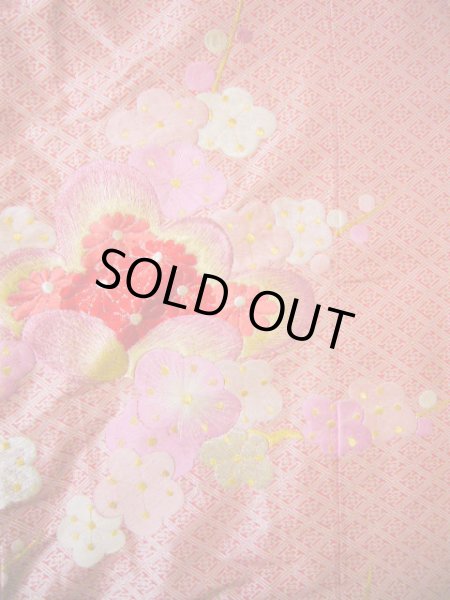 Photo13: Mint I0112F Used Japanese Kimono  Dark Pink UCHIKAKE Wedding / Silk. Peacock  (Grade A) (13)