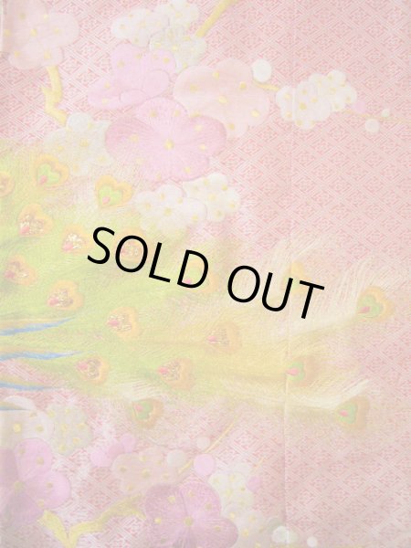 Photo14: Mint I0112F Used Japanese Kimono  Dark Pink UCHIKAKE Wedding / Silk. Peacock  (Grade A) (14)