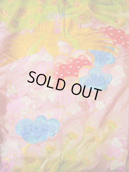 Photo15: Mint I0112F Used Japanese Kimono  Dark Pink UCHIKAKE Wedding / Silk. Peacock  (Grade A) (15)