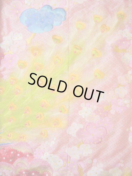 Photo16: Mint I0112F Used Japanese Kimono  Dark Pink UCHIKAKE Wedding / Silk. Peacock  (Grade A) (16)