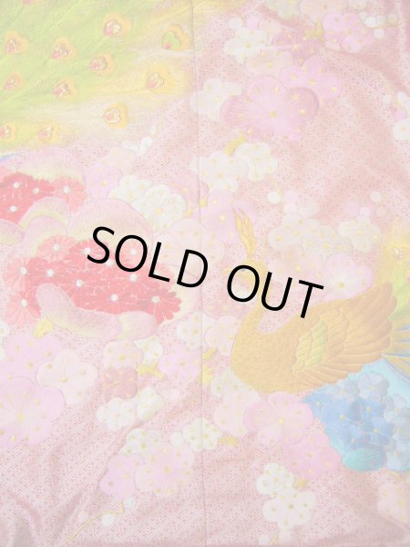 Photo17: Mint I0112F Used Japanese Kimono  Dark Pink UCHIKAKE Wedding / Silk. Peacock  (Grade A) (17)