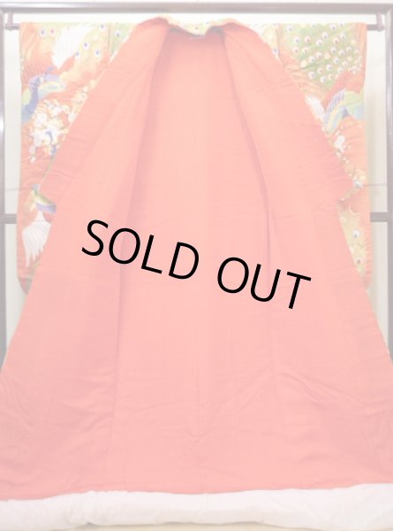 Photo4: I0112I Used Japanese Smoky Light Orange UCHIKAKE Wedding / Silk. Peacock  (Grade B) (4)