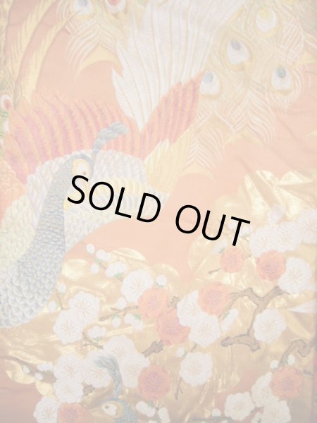 Photo5: I0112I Used Japanese Smoky Light Orange UCHIKAKE Wedding / Silk. Peacock  (Grade B) (5)