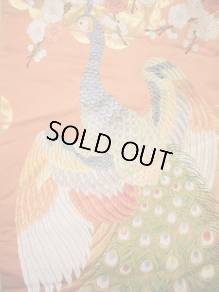 Photo6: I0112I Used Japanese Smoky Light Orange UCHIKAKE Wedding / Silk. Peacock  (Grade B) (6)