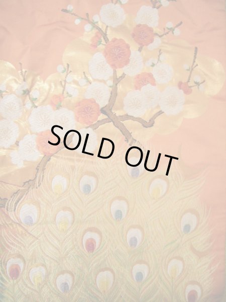 Photo8: I0112I Used Japanese Smoky Light Orange UCHIKAKE Wedding / Silk. Peacock  (Grade B) (8)