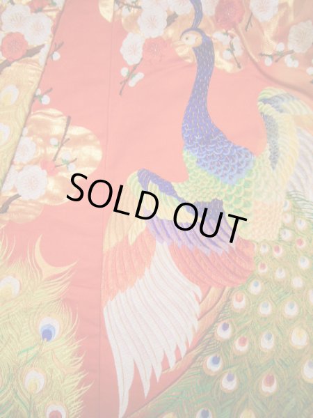 Photo9: I0112I Used Japanese Smoky Light Orange UCHIKAKE Wedding / Silk. Peacock  (Grade B) (9)