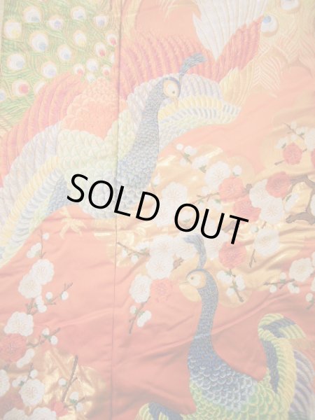 Photo10: I0112I Used Japanese Smoky Light Orange UCHIKAKE Wedding / Silk. Peacock  (Grade B) (10)