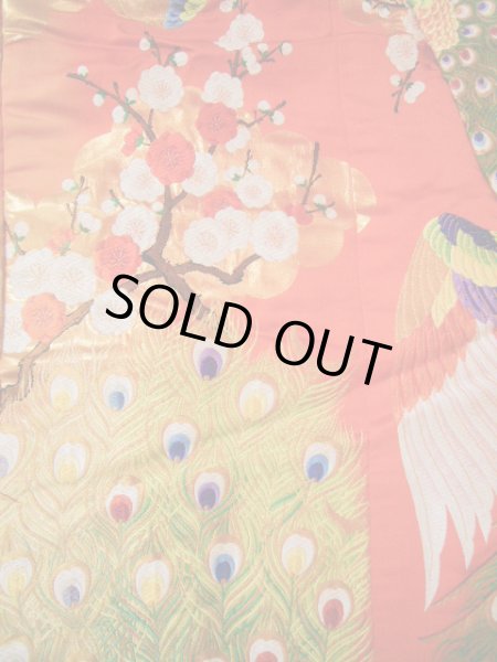 Photo11: I0112I Used Japanese Smoky Light Orange UCHIKAKE Wedding / Silk. Peacock  (Grade B) (11)