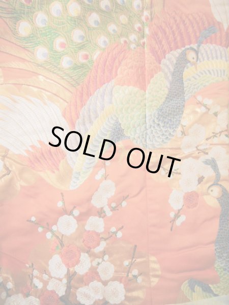 Photo12: I0112I Used Japanese Smoky Light Orange UCHIKAKE Wedding / Silk. Peacock  (Grade B) (12)