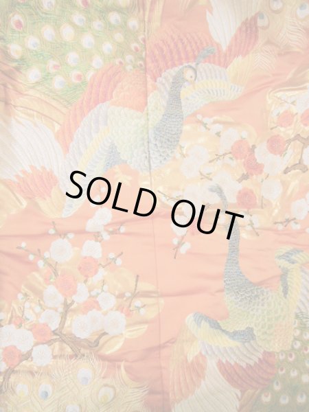 Photo13: I0112I Used Japanese Smoky Light Orange UCHIKAKE Wedding / Silk. Peacock  (Grade B) (13)