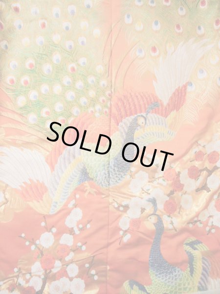 Photo14: I0112I Used Japanese Smoky Light Orange UCHIKAKE Wedding / Silk. Peacock  (Grade B) (14)