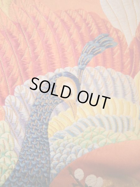 Photo15: I0112I Used Japanese Smoky Light Orange UCHIKAKE Wedding / Silk. Peacock  (Grade B) (15)