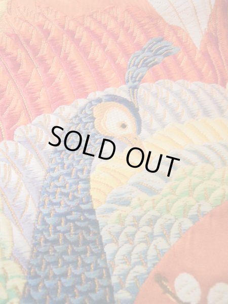 Photo19: I0112I Used Japanese Smoky Light Orange UCHIKAKE Wedding / Silk. Peacock  (Grade B) (19)