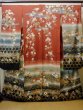 Photo2: Mint I0207A Used Japanese Kimono  Reddish Brown FURISODE long-sleeved / Silk. SAKURA cherry blossom   (Grade A) (2)