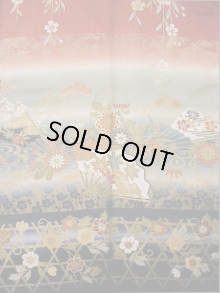 Photo9: Mint I0207A Used Japanese Kimono  Reddish Brown FURISODE long-sleeved / Silk. SAKURA cherry blossom   (Grade A) (9)