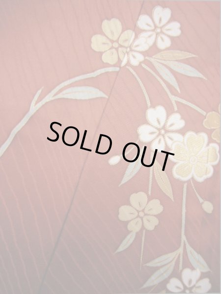 Photo12: Mint I0207A Used Japanese Kimono  Reddish Brown FURISODE long-sleeved / Silk. SAKURA cherry blossom   (Grade A) (12)