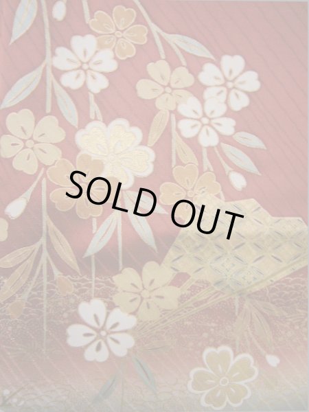 Photo13: Mint I0207A Used Japanese Kimono  Reddish Brown FURISODE long-sleeved / Silk. SAKURA cherry blossom   (Grade A) (13)